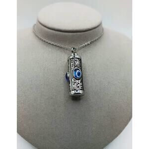 Stainless Steel Blue Glass Urn Necklace Keepsake Pendant 21" Chain